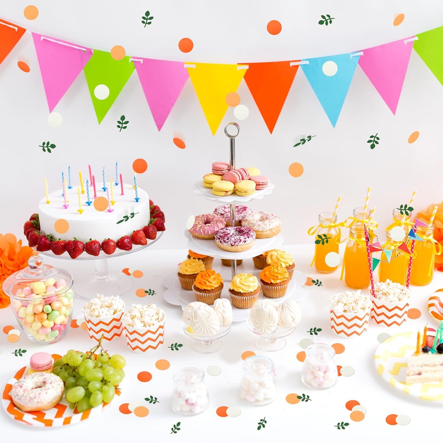 300 Pcs Little Cutie Baby Shower Confetti with Eucalyptus Decorations Hey Cutie Citrus Tangerine Themed Table Scatter Sprinkle Confetti Supplies (Orange Series)