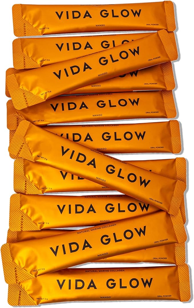Vida Glow Marine Collagen Powder - Anti Aging Supplement with Collagen Peptides, Promotes Glowing Skin, Strong Nails, Healthy Hair | 30 Servings, Mango Flavor