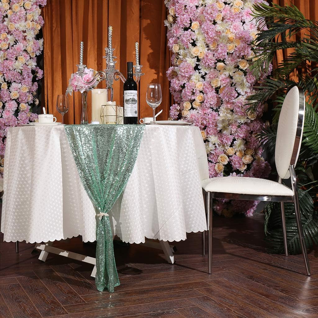 Eternal Beauty 5PCS-12X108 Mint Green Sequin Table Runner for Wedding, Decorations for Birthday Parties, Banquets, Graduations,Christmas