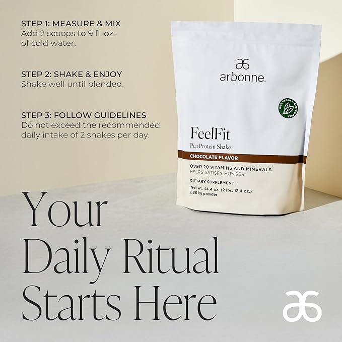Arbonne Feelfit Pea Protein Shake - Daily Supplement Powder, Vegan Protein for Support of Overall Health, Energy and Well-Being, Chocolate