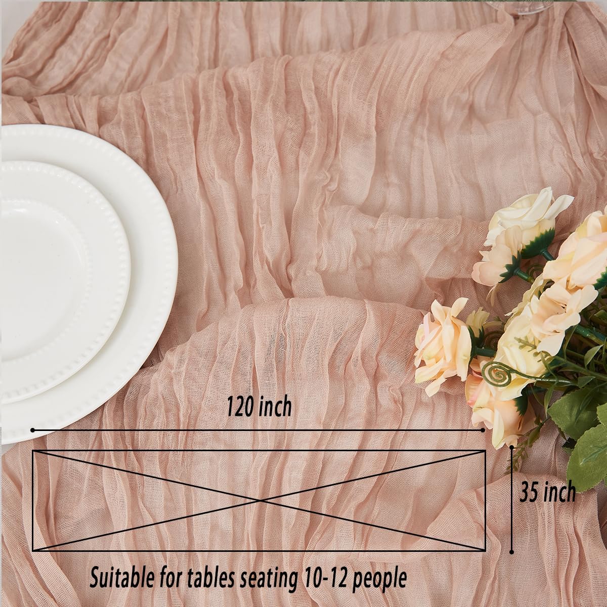 Nude 6 Pack Cheesecloth Table Runner 120 Inch 10 FT Boho Rustic Gauze for Wedding Baby Shower Party Farmhouse Summer Home Decor Washable