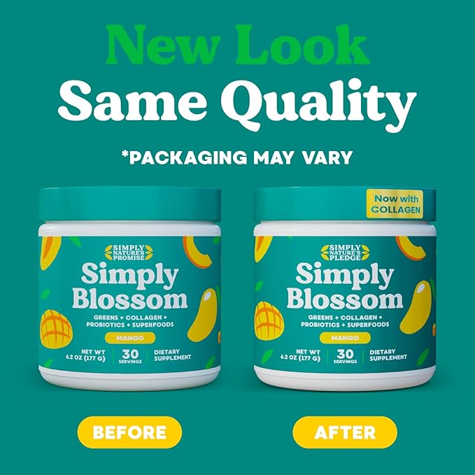 Simply Blossom Nutrition Daily Greens & Superfood Powder + Collagen + Probiotics for Women's Digestive Health & Bloating Relief. Help Your Health Bloom - 30 Day Supply - Mango
