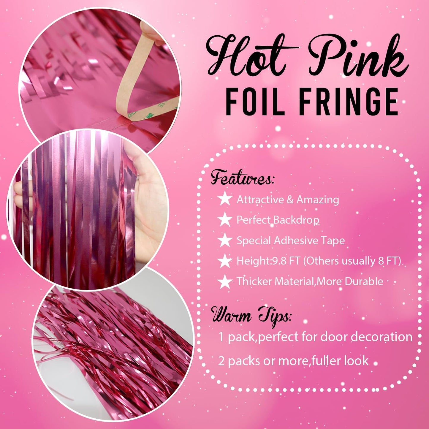 GOER 3.2 ft x 8.2 ft Metallic Tinsel Foil Fringe Curtains Party Photo Backdrop Party Streamers for Galentines Day,Birthday,Graduation,New Year Eve Decorations Wedding Decor (1 Pack, Hot Pink)