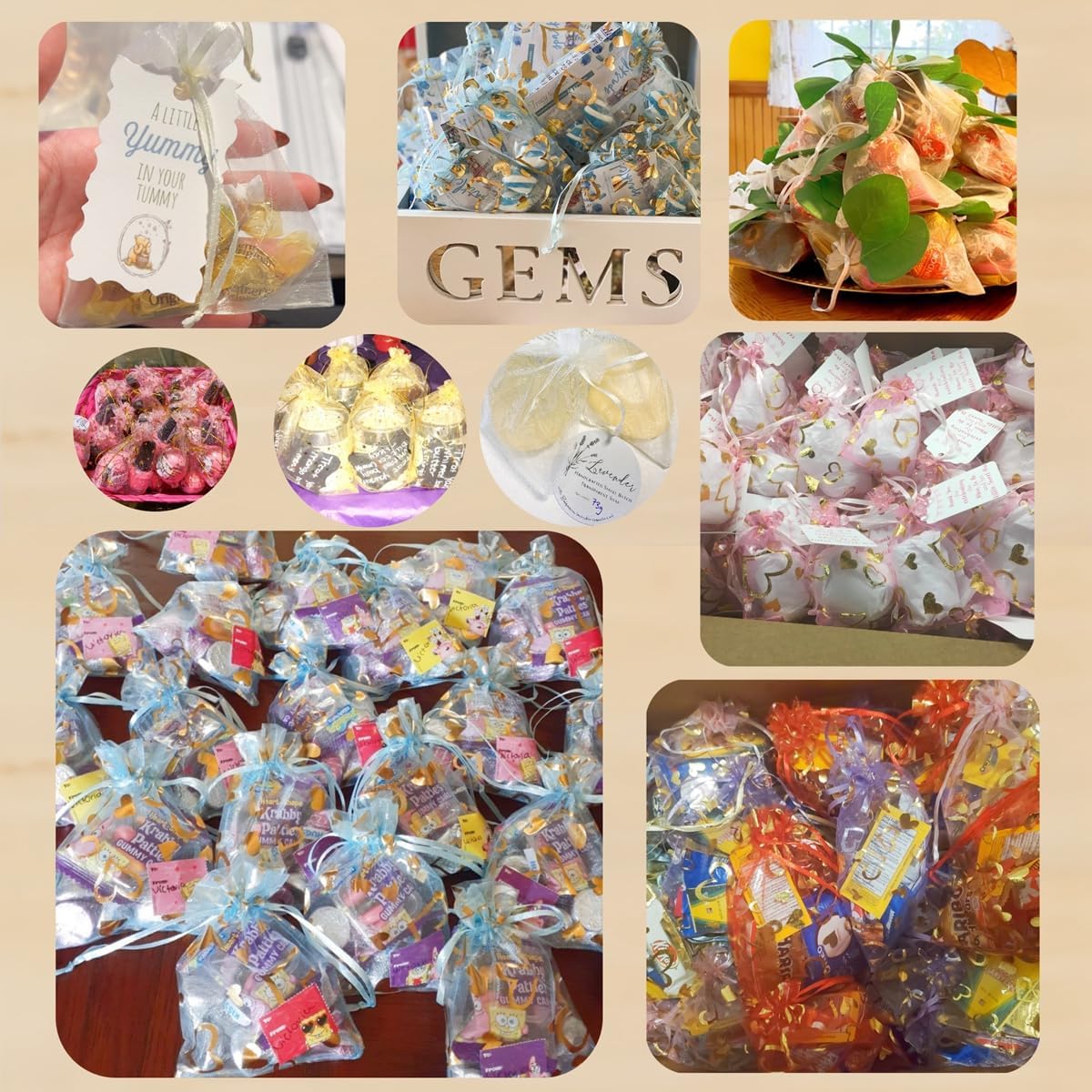 QIANHAILIZZ 100 Pack 2.8 x 3.5 Inch Flower Heart Organza Jewelry Gift Pouch Candy Pouch Drawstring Wedding Favor Bags B511S (orange gold flower)