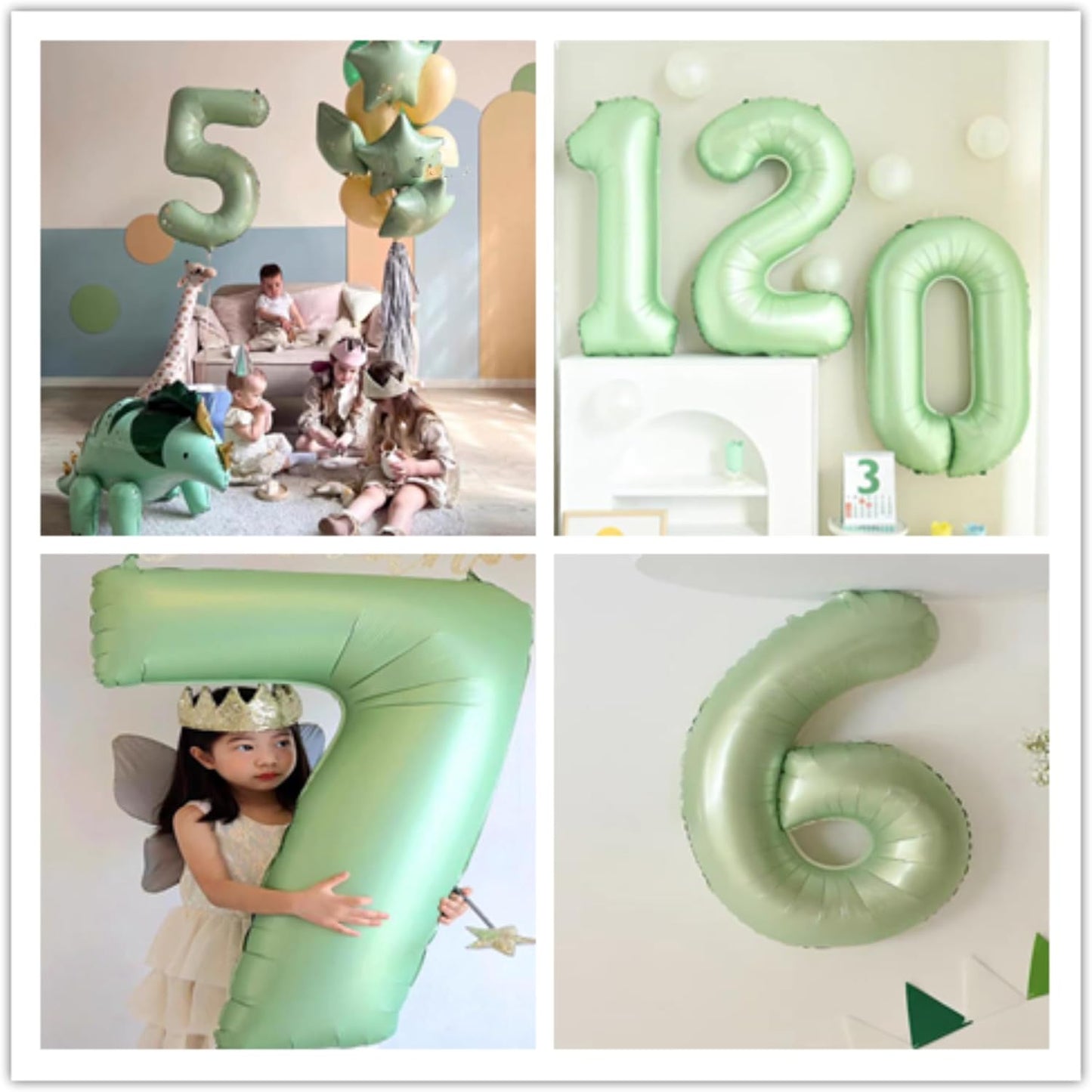 40 Inch Olive Green Number 7 Balloon 40 Inch Big Self Inflating Foil Number Balloons 0-9, Light green Digital 7 Helium Balloon for 7th 17th 27th Girls Birthday Graduation AnniversaryParty Decoration