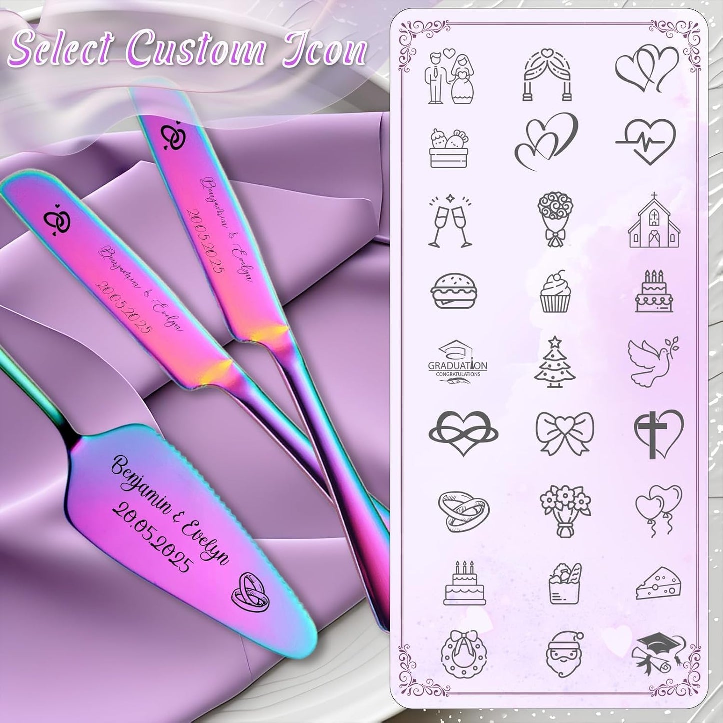 Custom Wedding Cake Knife and Server Set,Personalised Cake Serving Kit,Engraved Cake Cutting Set for Wedding,Personalized Gift for Anniversary, Valentine's Day Birthday or Christmas