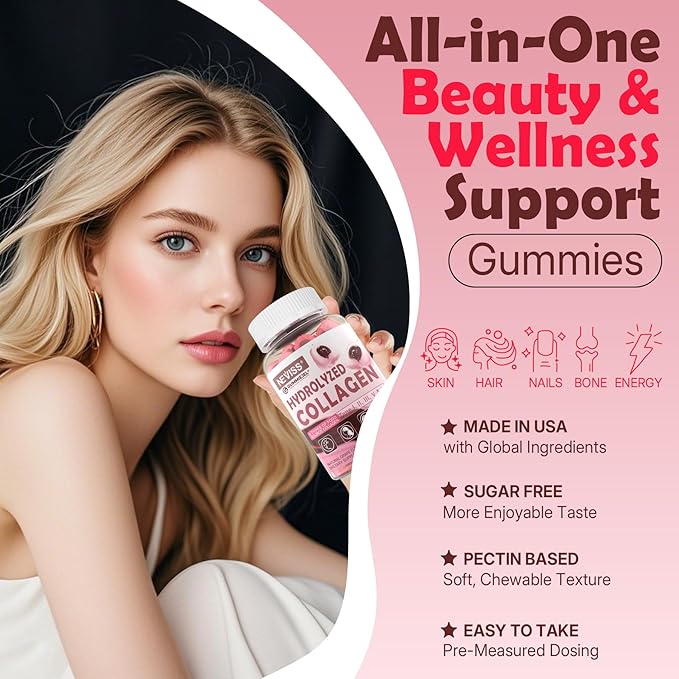 Sugar Free Collagen Peptides Gummies for Women & Men, Hydrolyzed Multi Collagen Type I II III V & X, with 5000IU Vitamin D3 & Biotin Keratin for Skin Hair Nails, Collagen Supplement Gummy, 120Cts