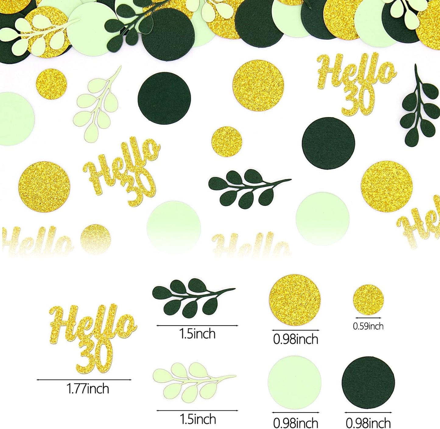 300PC Gold Glitter and Sage Green Happy 30th Birthday Decorations for Her/Him Greenery 30th Birthday Confetti for Table Thirty Party Decor Supplies