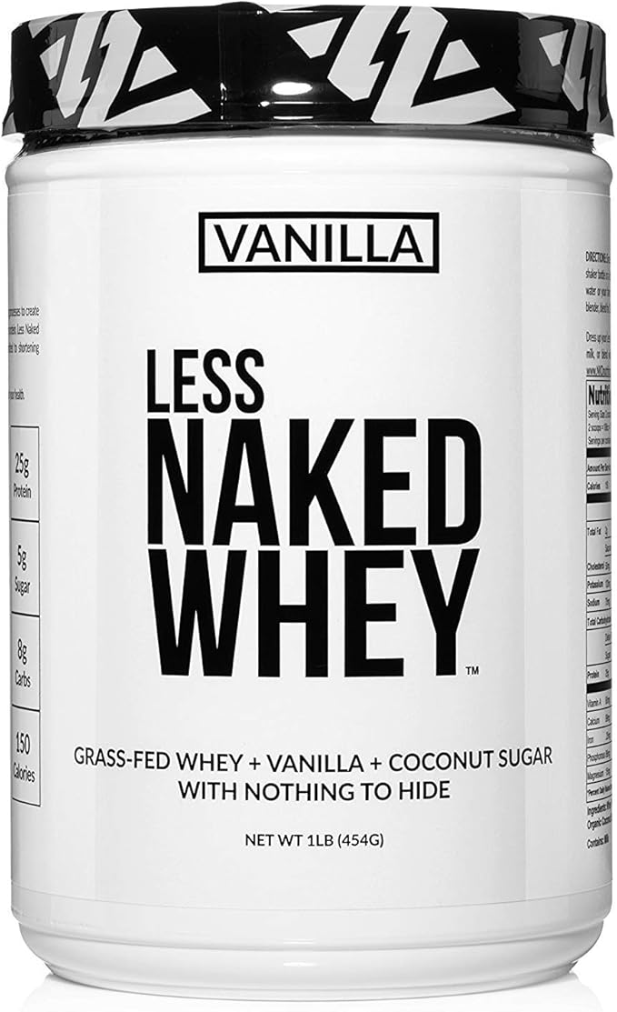 NAKED Vanilla Whey Protein 1Lb, Only 3 Ingredients, All Natural Grass Fed Whey Protein Powder + Vanilla + Coconut Sugar- GMO-Free, Soy Free, Gluten Free. Aid Muscle Growth, 12 Servings