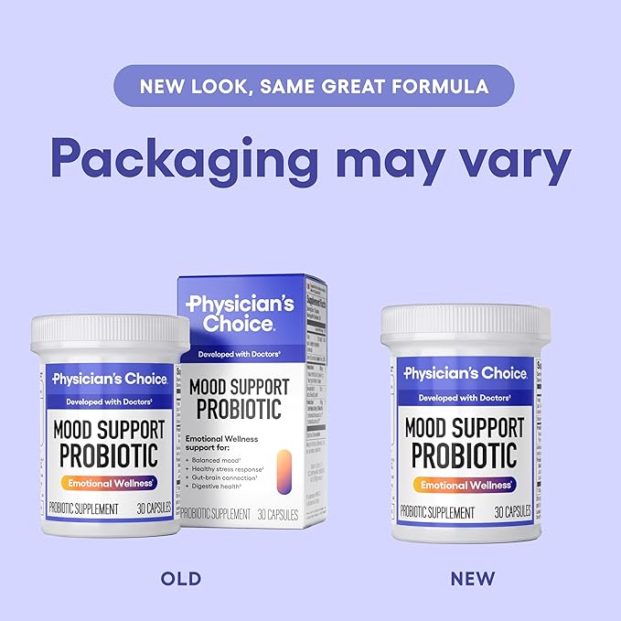 Physician's CHOICE Mood Support Probiotic - Supports a Balanced Mood, Healthy Stress Response & Digestive Health with Prebiotics, Ashwagandha, Vitamin B12, Folate - for Men & Women - 30ct