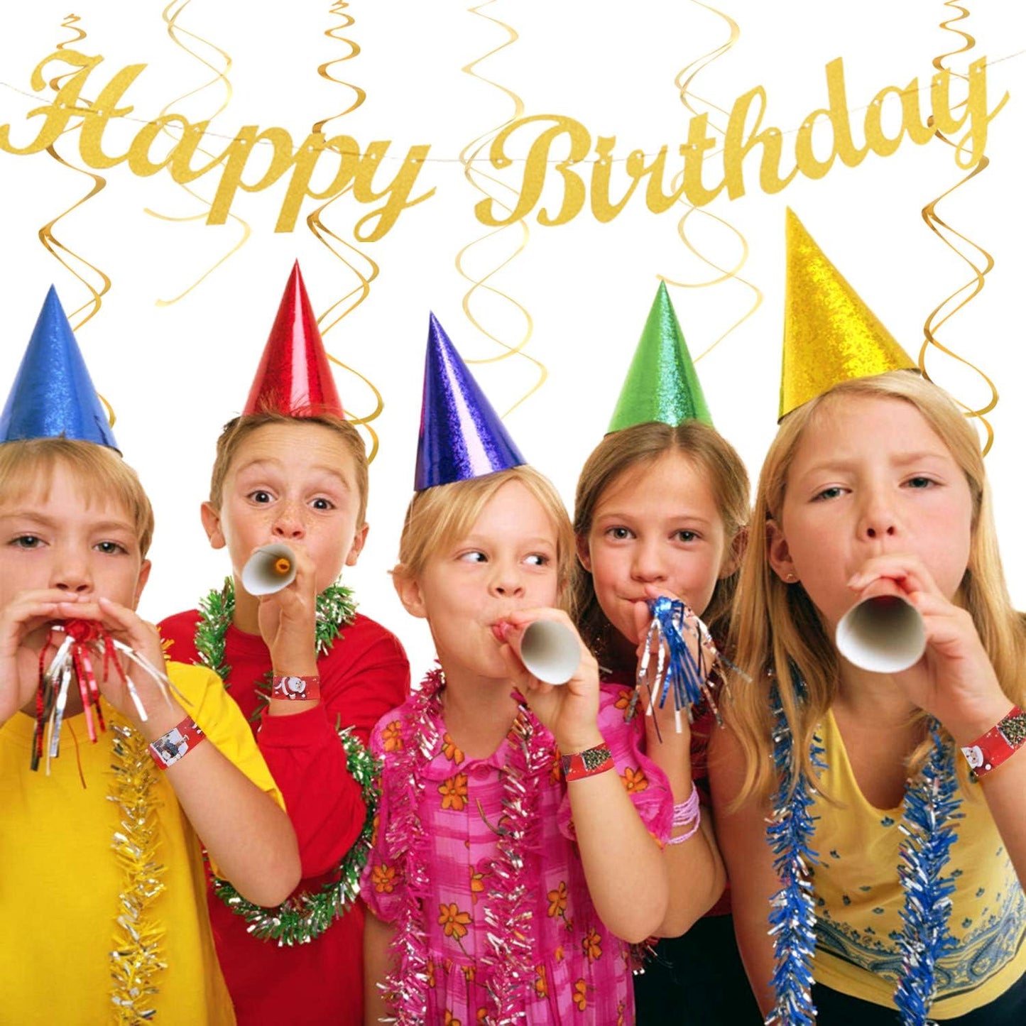 White Champagne Gold Birthday Party-Decorations - 21pcs Happy Birthday Banner,Paper Lanterns,Tissue Pom Poms Flower Fan,Honeycomb Ball,Swirl Streamers Garland Supplies Women Men Decor Huglony