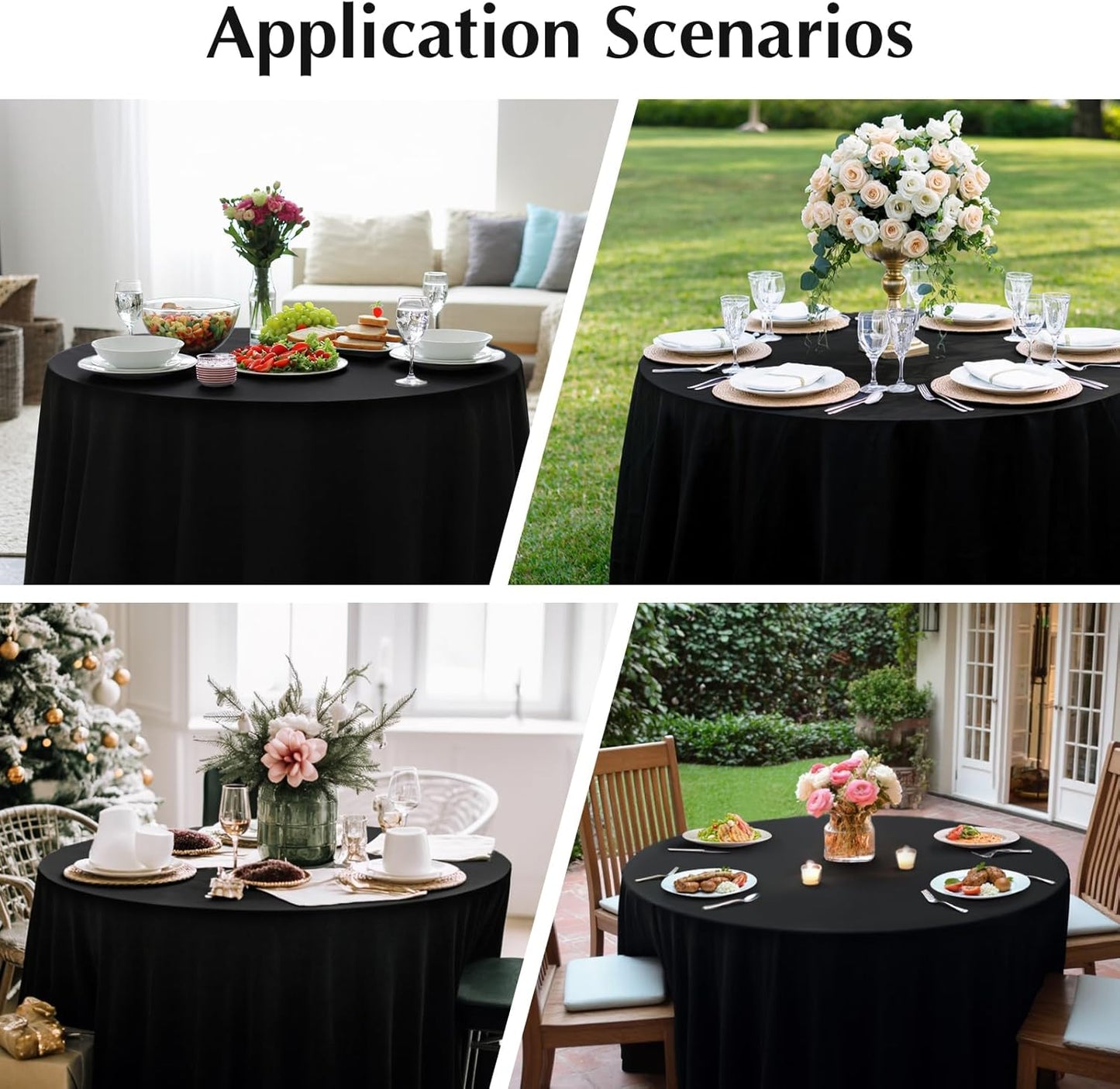 2 Pack Round Table Cloth 60 Inch Black Tablecloth Washable Polyester Solid Dining Table Cover for Birthday Party Dinner Holiday Outdoor Indoor