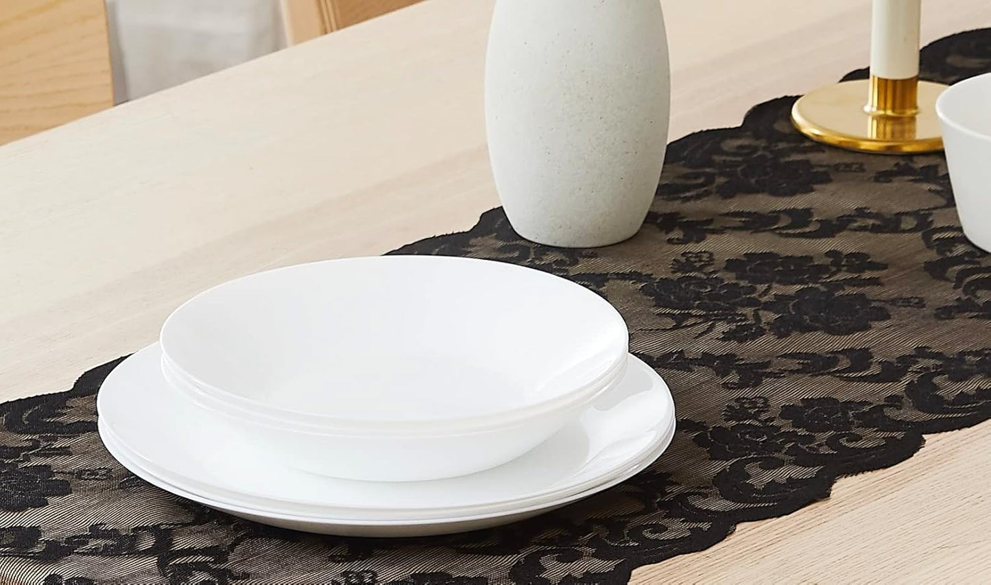 LinenZone Black Table Runner with 2 Tassels for Rustic Vintage Decor. Lace Table Runner Works Great As Wedding, Thanksgiving Or Christmas Decor. (Mia 14 x 96, Black)