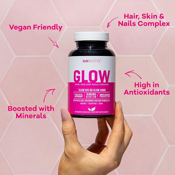 GOBIOTIX Hair Skin and Nails Vitamin Supplement - 10000mcg Biotin Pills with Hyaluronic Acid, Folate, Iron, Magnesium, and Zinc - Collagen Production, Hair Growth - 30 Servings