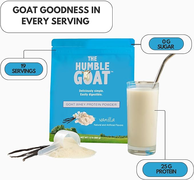 Grass Fed Whey Protein Powder Vanilla 1.5 lb – Made from Goat Milk, Easy to Digest, Clean Taste, Non-GMO, Gluten-Free & Versatile Vanilla Whey Protein Powder, Made in USA