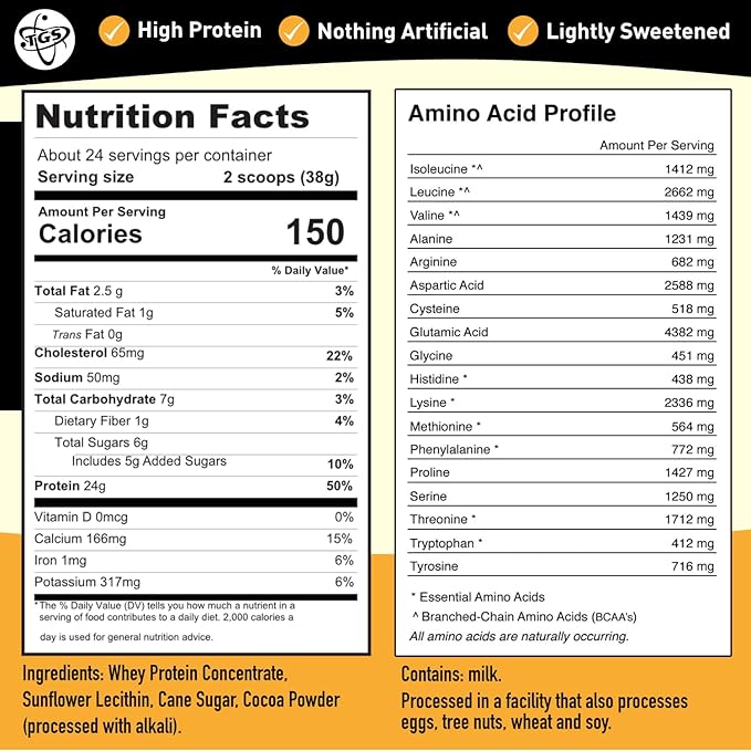 Chocolate Whey Protein Powder - 2lb - No Artificial Sweeteners, Mixes Well, No Soy, No Hormone, No Gluten, US Farms