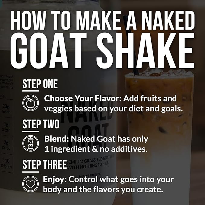 NAKED Goat - Pasture Fed Goat Whey Protein Powder from Small-Herd Wisconsin Dairies, 2Lb Bulk, GMO Free, Soy Free. Easy to Digest - All Natural - 23 Grams of Protein - 30 Servings