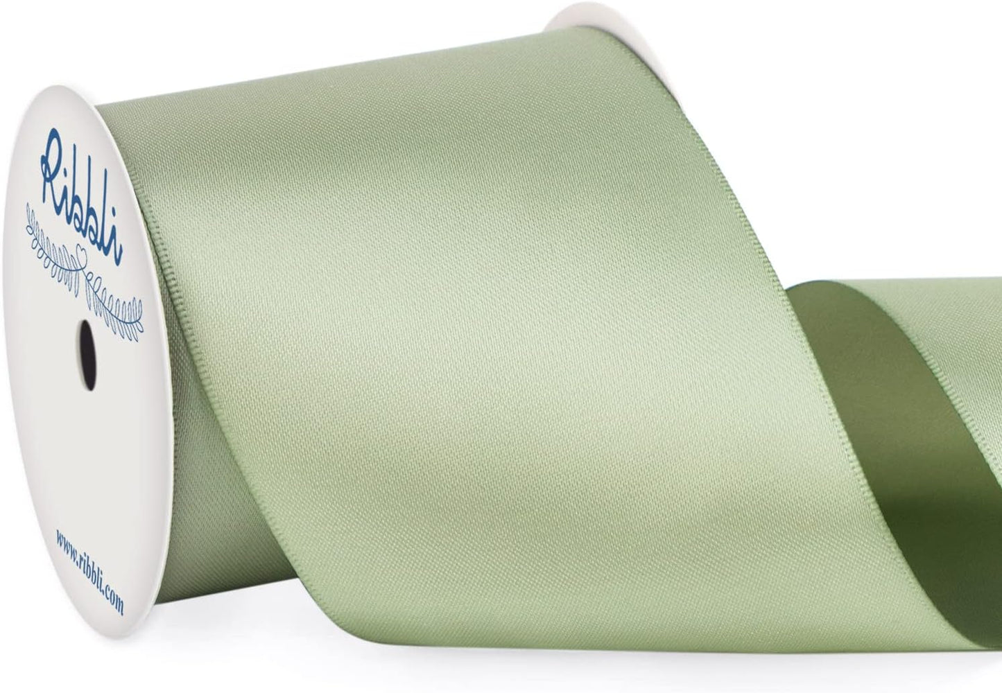Ribbli Dusty Sage Satin Ribbon Double Faced Satin 3 Inch x Continuous 10 Yards-Sage Green Ribbon for Gift Wrapping Crafts Wedding Decoration Bows Bouquet Floral Arrangement