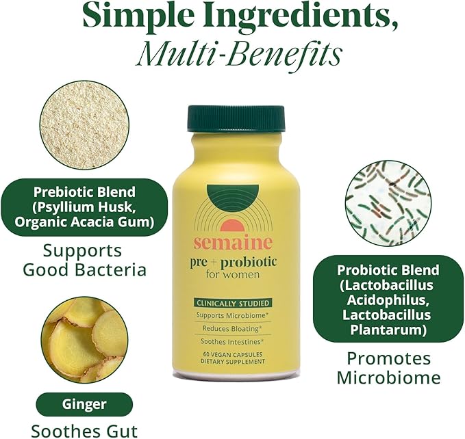 Semaine Hormonal Gut Balance Bundle - Support Cellular Energy, Clear Skin & Mood. Ease Bloating & Indigestion, Support Vaginal Health | 1 Month Supply