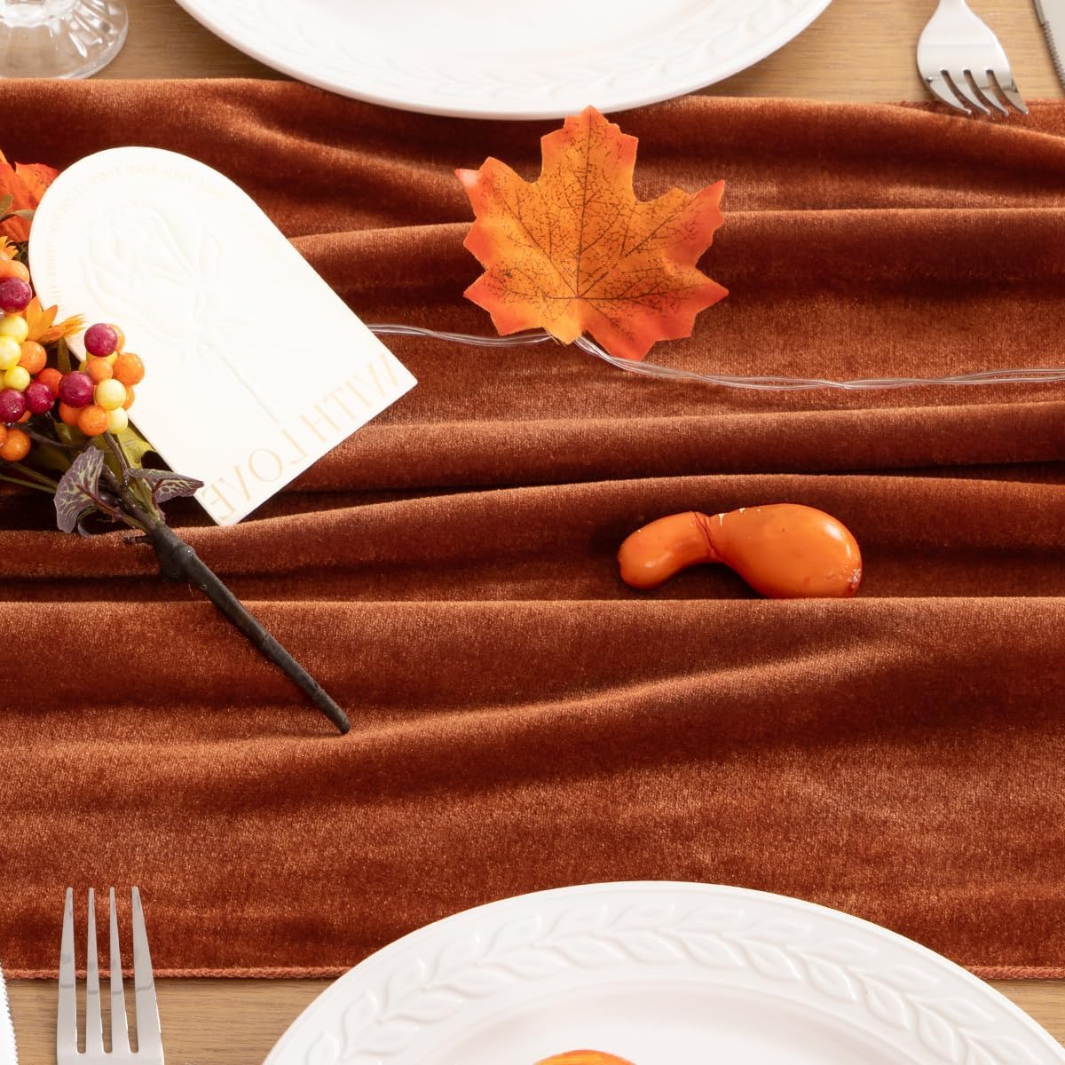 MLMC 2 Pack Terracotta Fall Thanksgiving Table Runner 10ft Luxury Burnt Orange Velvet Table Runner Fall Table Centerpiece 20x120 Inches for Wedding Bridal Shower Birthday Party Home Decor