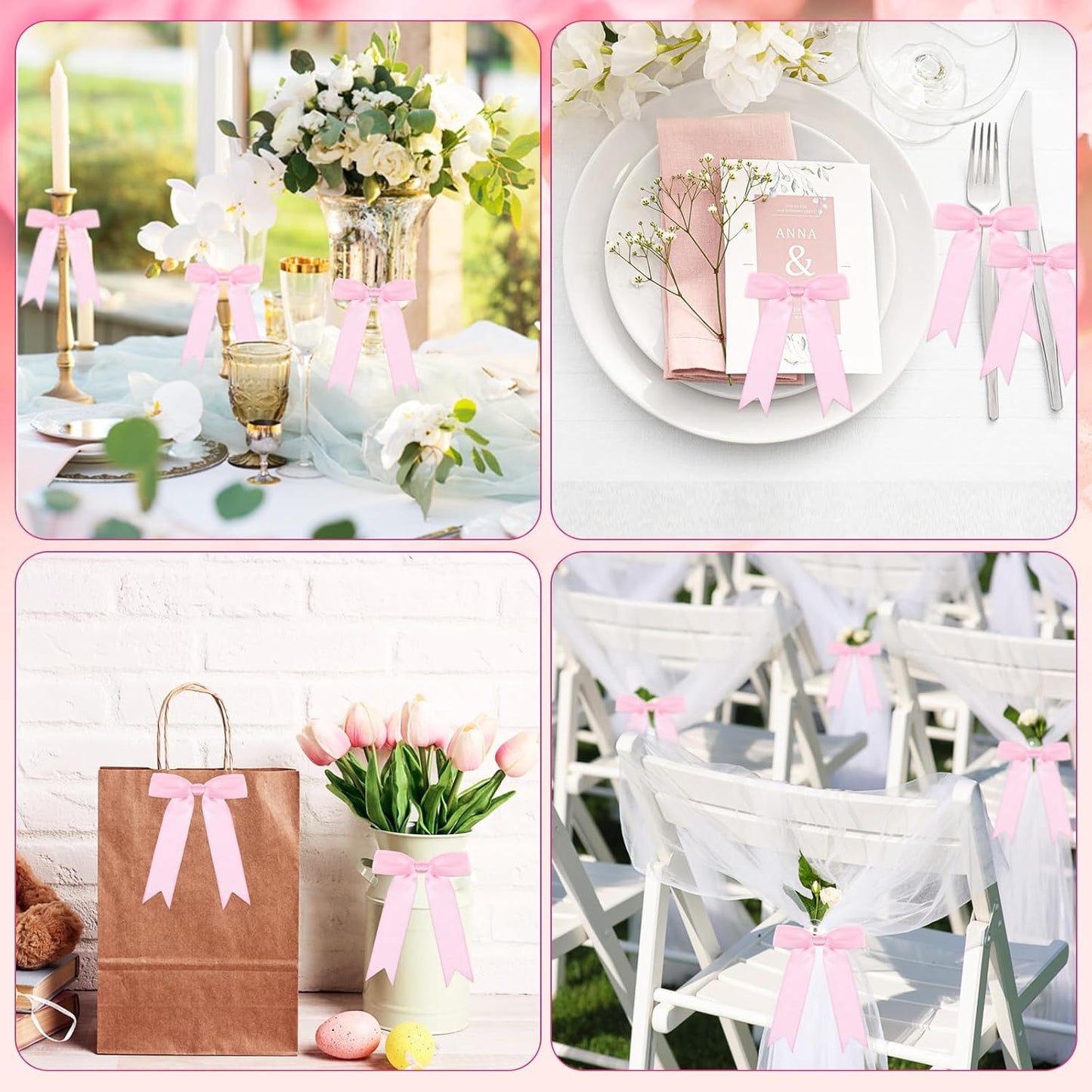 Riceshoot 24 Pcs Satin Ribbon Bow 3.5x5 Inch Twist Tie Bows for Gift Balloon Bag Cake Craft DIY Wedding Birthday Party Decor