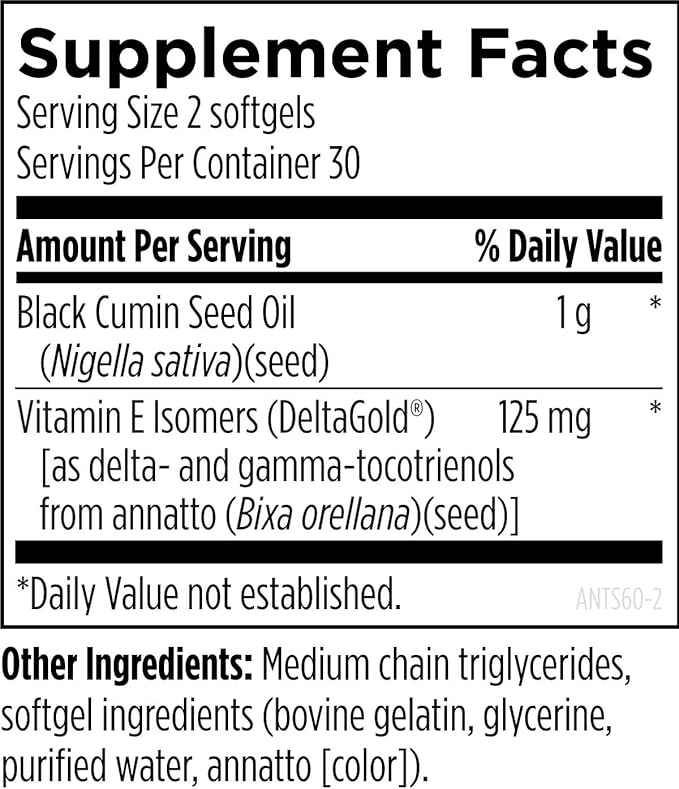 Designs for Health Annatto Tocotrienols with Black Cumin Seed Oil - Annatto-E Synergy Groundbreaking Vitamin E Supplement, Antioxidant Support with Gamma + Delta Tocotrienols (60 Softgels)