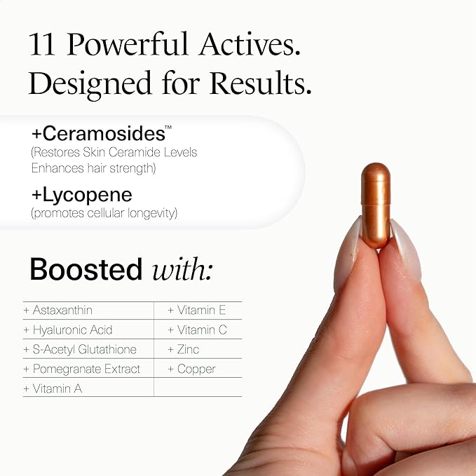 Revitalize Skin Supplement for Wrinkles Fine Lines Hydration Anti Aging Longevity - Nail Skin Hair Vitamins - Phytoceramides Lycopene Hyaluronic Acid Pills - Gluten Free Non GMO Vegan - 60 Capsules