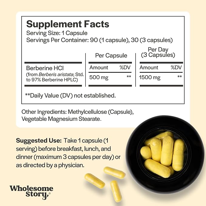 Berberine Supplement 1500mg | Berberine 500mg Per Capsule | 97% Standardized Purity | Supports Metabolic Profiles & Hormonal Balance | 90 Berberine HCL Capsules | Berberine Supplements 30-Day Supply