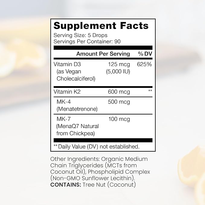 Pure Therapro Rx Vegan D3 + K2 Organic 100% Liposomal 10ml Made in USA | 3 Month Supply | Maximum Absorption Vitamin D3 and Vitamin K2 Supplements for Men and Women, D3 Vitamin 5000 IU