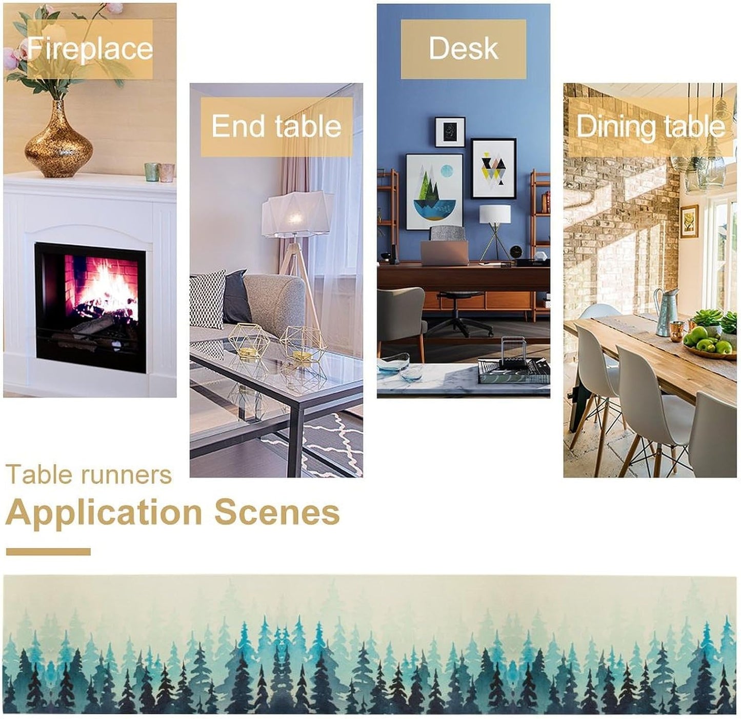 Misty Forest Table Runner,Foggy Blue Forest Landscape Table Runner for Kitchen Dining Table Home Party Decoration 13x60 Inch