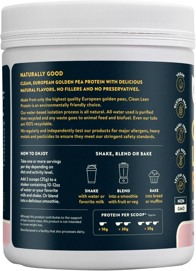 Nuzest - Pea Protein Powder - Clean Lean Protein, Premium Vegan Plant Based Protein Powder, Dairy Free, Gluten Free, GMO Free, Protein Shake (1.1 Pound (Pack of 1), Wild Strawberry)