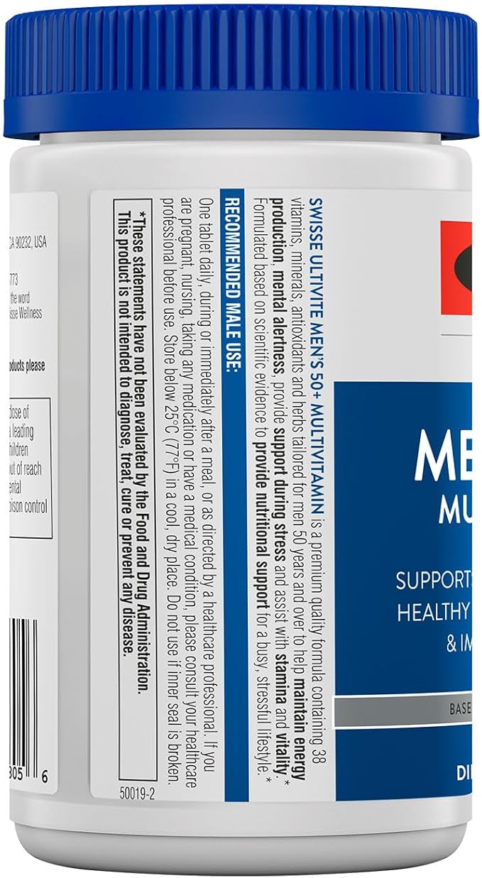Swisse Daily Multivitamin for Men 50 and Over | 39 Vitamins, Antioxidants and Minerals + Adaptogens | Energy & Immune Support | Mens 50+ Multivitamins Supplement | 60 Tablets