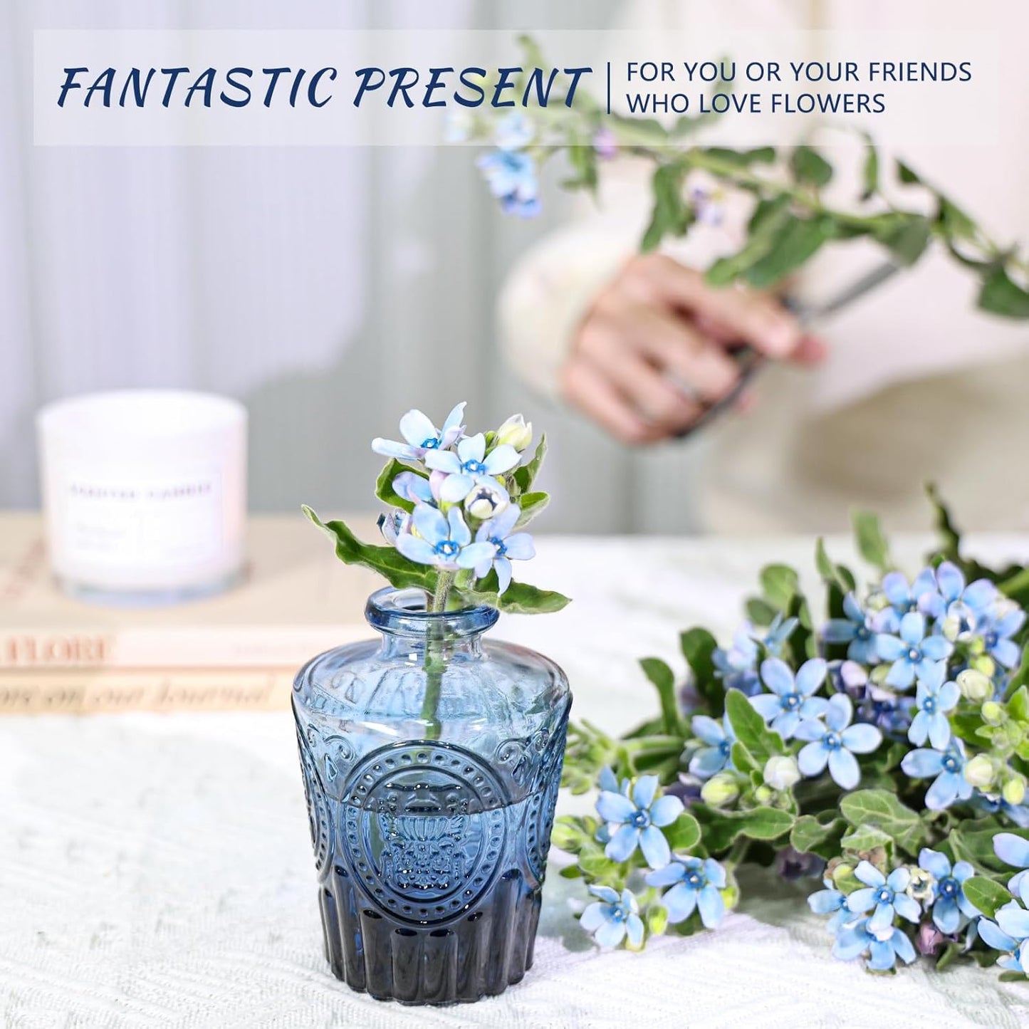 Glass Bud Vase Set of 12, Small Blue Flower Vases for Centerpieces in Bulk, Mini Vintage Vase for Wedding, Home,Table Decoration