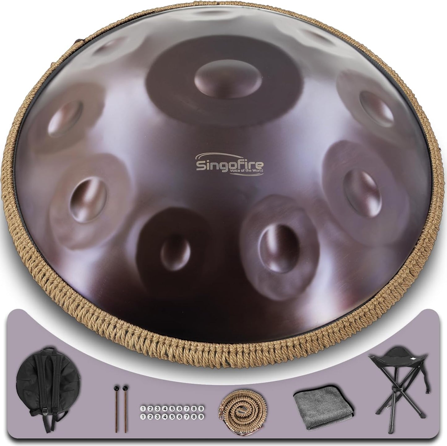 "SINGOFIRE" Handpan Drum, Handpan Drums for Adults, 22-Inch 432Hz D Minor Kurd Handpan, HandPan Instrument (Purple-10Notes(432HZ), 22-Inch)