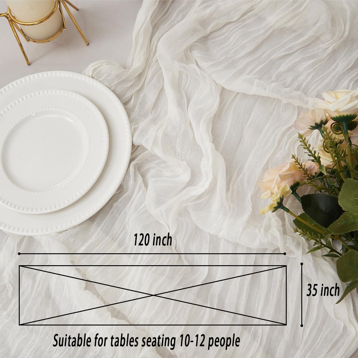 White 12 Pack Cheesecloth Table Runner 120 Inch 10 FT Boho Rustic Gauze for Wedding Baby Shower Party Farmhouse Summer Home Decor Washable