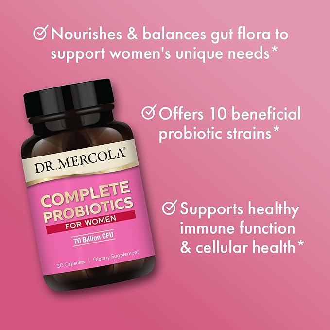 Dr. Mercola Complete Probiotics for Women - Supports Gut, Vaginal & Immune Health - Contains Lactobacillus Strains - Non-GMO, Gluten-Free & Soy-Free - 30 Capsules (30 Servings)