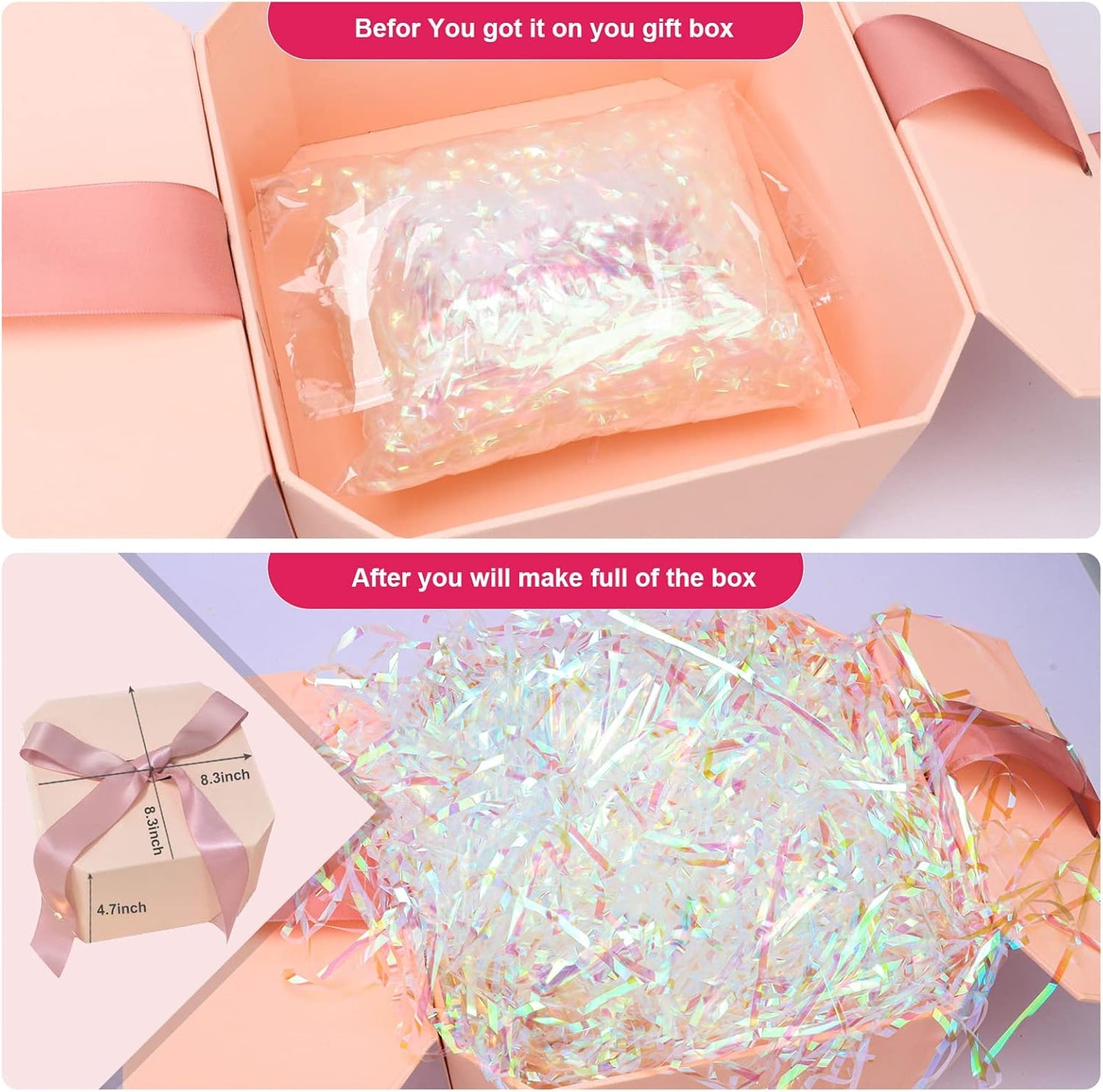 Zwish 150 Grams / 5.3 Oz Sparkly Easter Grass Iridescent Film PP Hamper Shreds & Strands Shredded Crinkle Confetti for Gift Wrapping & Basket Filler Wedding Birthday Bridesmaid