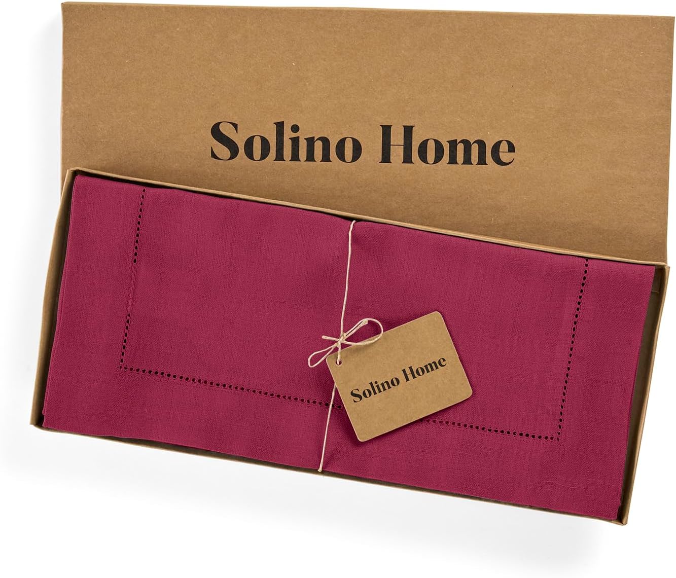 Solino Home Linen Table Runner 48 Inches - 100% Pure Linen Beet Hemstitch Table Runner 14 x 48 Inch Ideal for Dresser and Coffee Tables - Fall, Autumn, Thanksgiving, Holiday - Classic Hemstitch