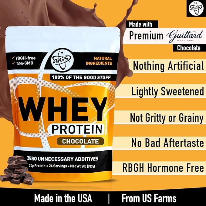 Chocolate Whey Protein Powder - 2lb - No Artificial Sweeteners, Mixes Well, No Soy, No Hormone, No Gluten, US Farms