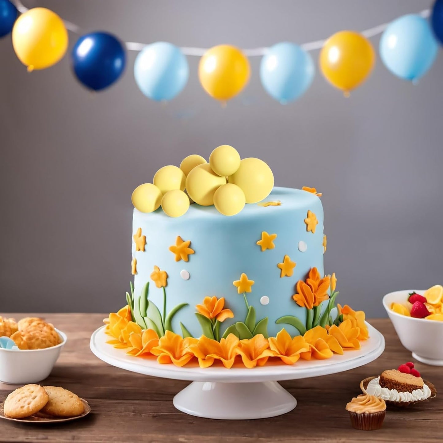 ASTARON Pack of 20 Cake Decoration Balls Cake Toppers, Mini Balloons Cake Toppers for Wedding Party Baby Shower Birthday Cake Decorating (Yellow)