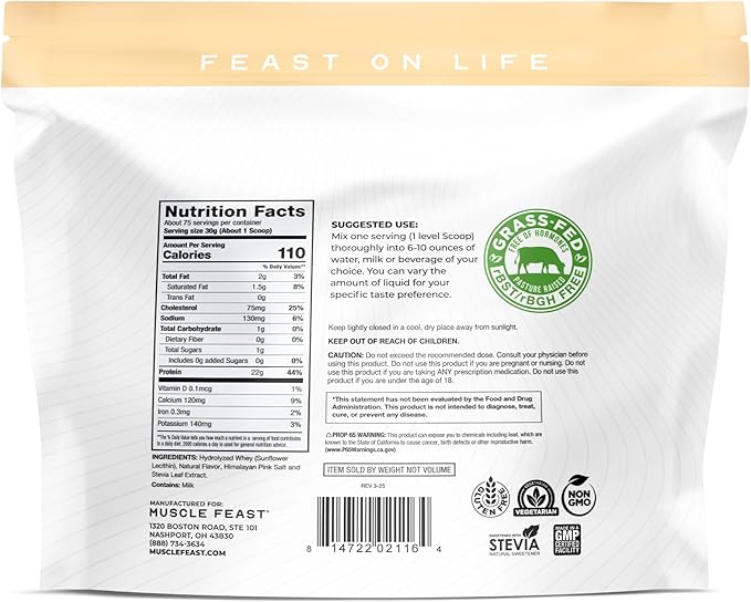 Muscle Feast Hydrolyzed Whey Protein Powder, Grass Fed and All Natural Hormone-Free, Hydro Whey Powder for Men and Women, Gluten Free, Non-GMO, Delicious Hydrolyzed Protein Powder, Vanilla, 5lb