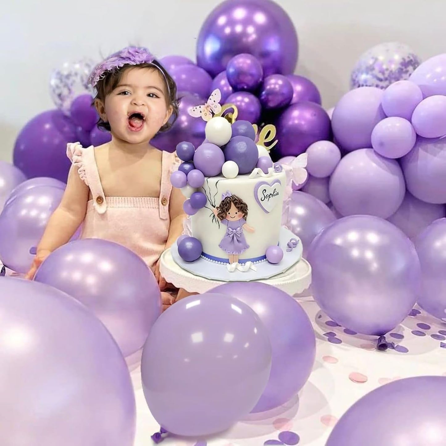 Netnology Purple Balloons Set, 60Pcs 12 Inch Lavender Purple Lilac Confetti Metallic Balloon Kit for Birthday Baby Shower Bridal Shower Wedding Graduation Party Decorations