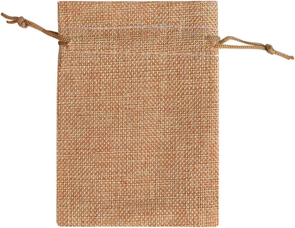 Lucky Monet 25/50/100PCS Burlap Gift Bags Wedding Hessian Jute Bags Linen Jewelry Pouches with Drawstring for Birthday, Party, Wedding Favors, Present, Art and DIY Craft (50Pcs, Coffee, 5” x 7”)