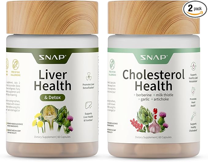Snap Supplements Liver & Cholesterol Health Support – Natural Cleanse, Detox & Repair with Milk Thistle, Berberine, Garlic & Artichoke – Promotes Heart, Liver & Metabolism – 60 Capsules Each (2-Pack)