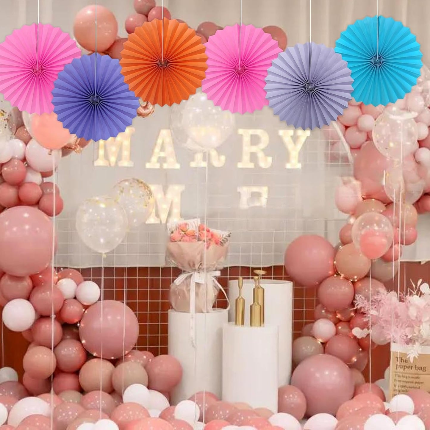 Red Hanging Paper Fans,Red Accessories Paper Decorations for Party,Valentines Day Decorations,Photo Booth Props Decor,16in Hanging Paper Fans 30 Color DIY Set (Magenta)