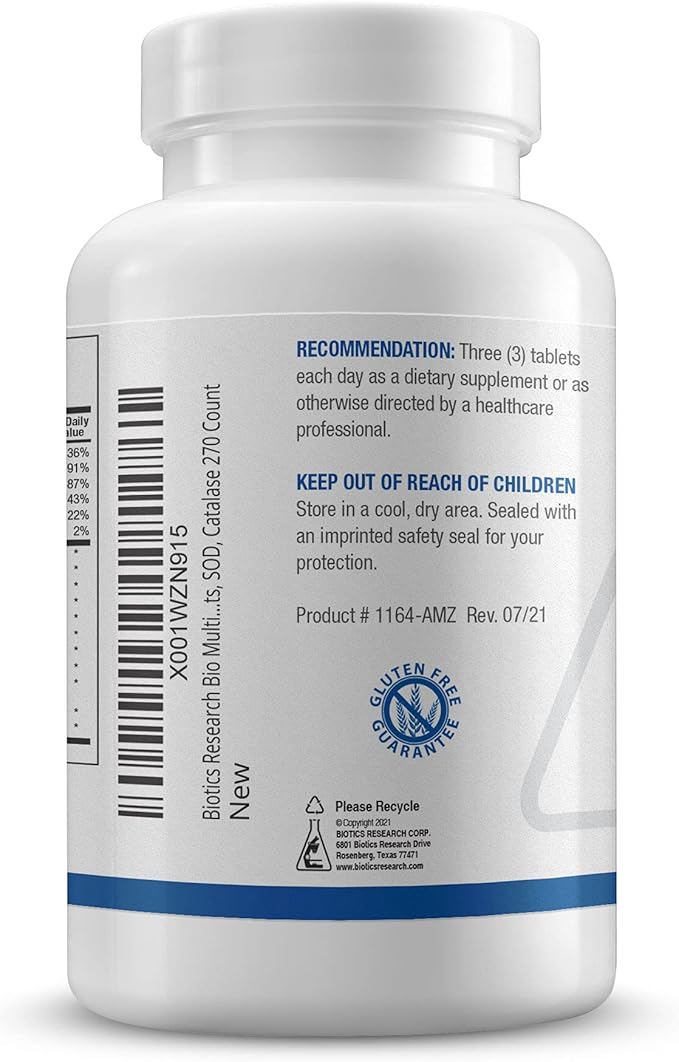 Biotics Research Bio Multi Plus Iron and Copper Free Multivitamin, Chelated Minerals, Emulsified Fat Soluble Vitamins, Iron Free, Copper Free, High antioxidants, SOD, Catalase 270 Count