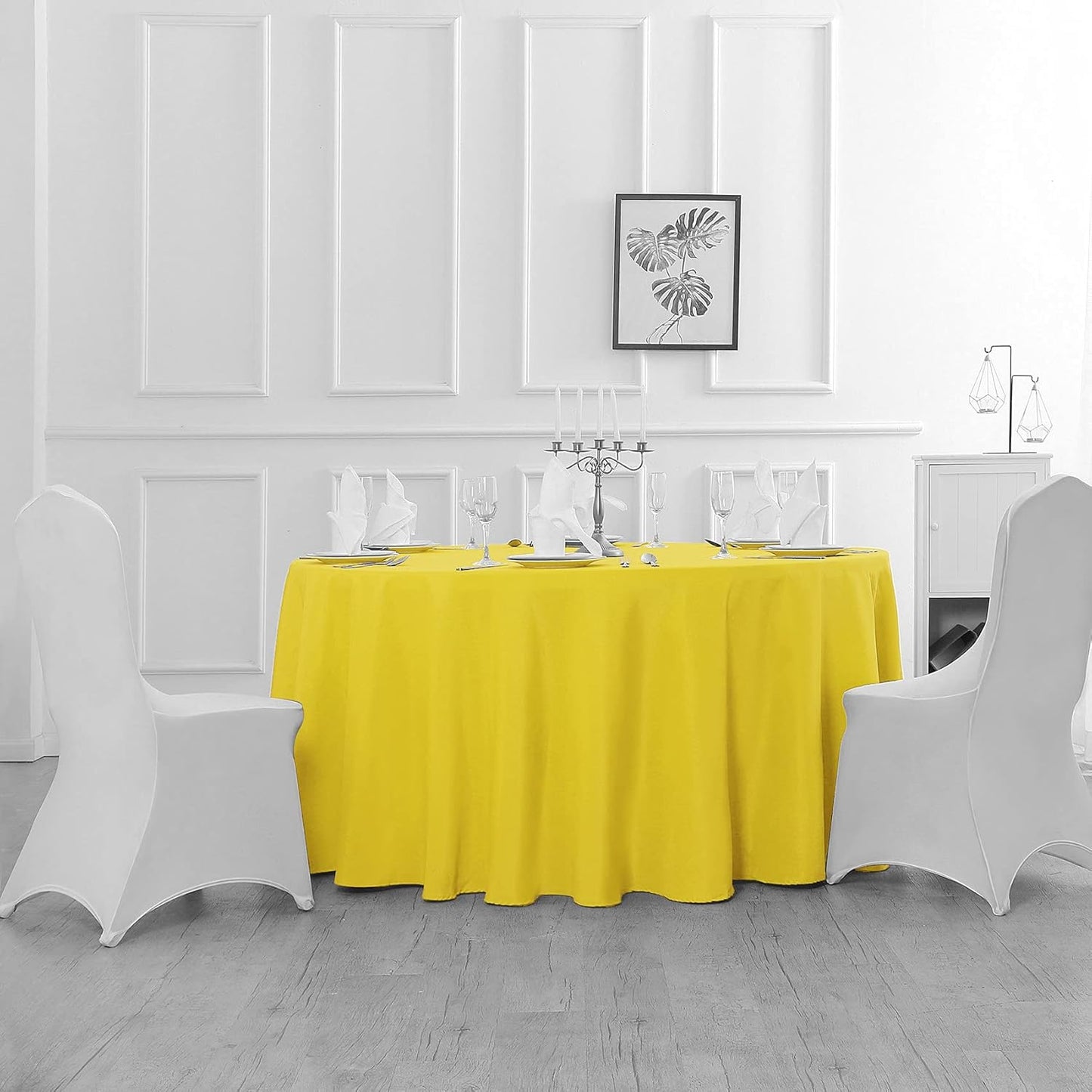 90 inch Round Tablecloth Washable Polyester Table Cloth Decorative Table Cover for Wedding Party Dining Banquet(90 inch, Yellow)