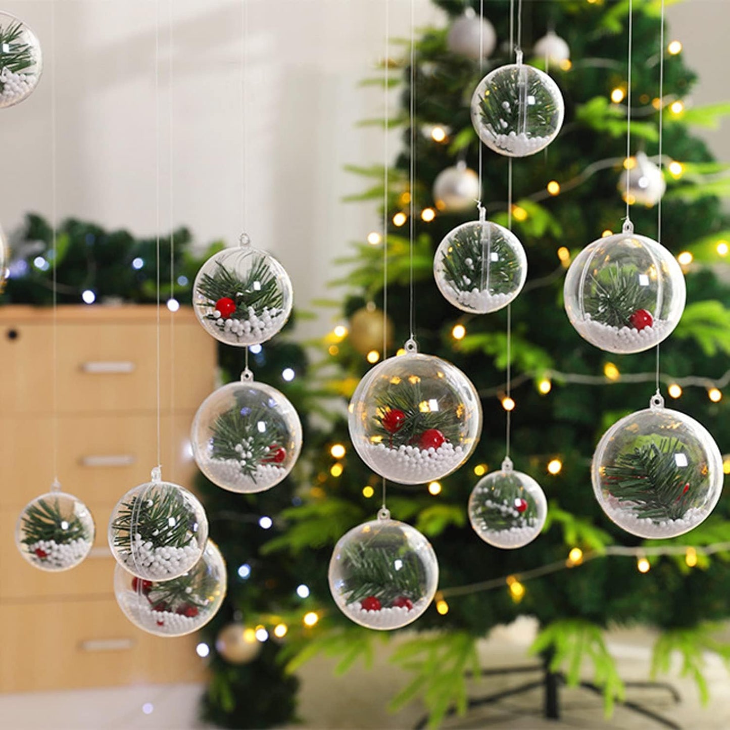Jishi 10pk Clear Plastic Christmas Ornaments for Crafts Fillable DIY Christmas Ornaments Balls 4 Inch Acrylic Ornaments for Christmas Tree Decorations Hanging Christmas Decorations Home Decor Supplies