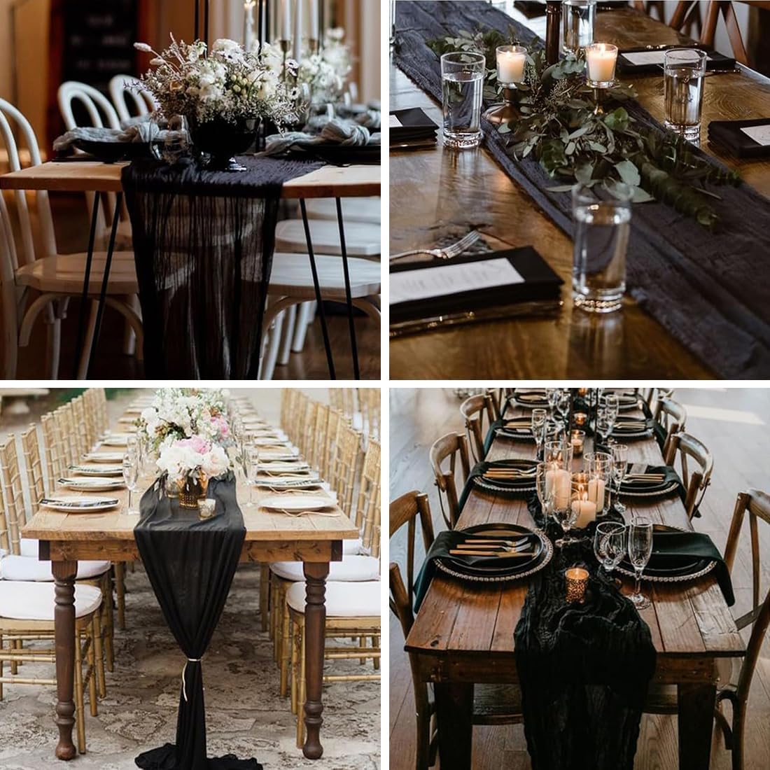 Black Cheesecloth Table Runner -21*120Inch Long Boho Wedding Table Decor, Rustic Gauze Fabric Runner for Bridal Showers, Baby Showers & Parties (Sheer, Lightweight, Wrinkled Design)