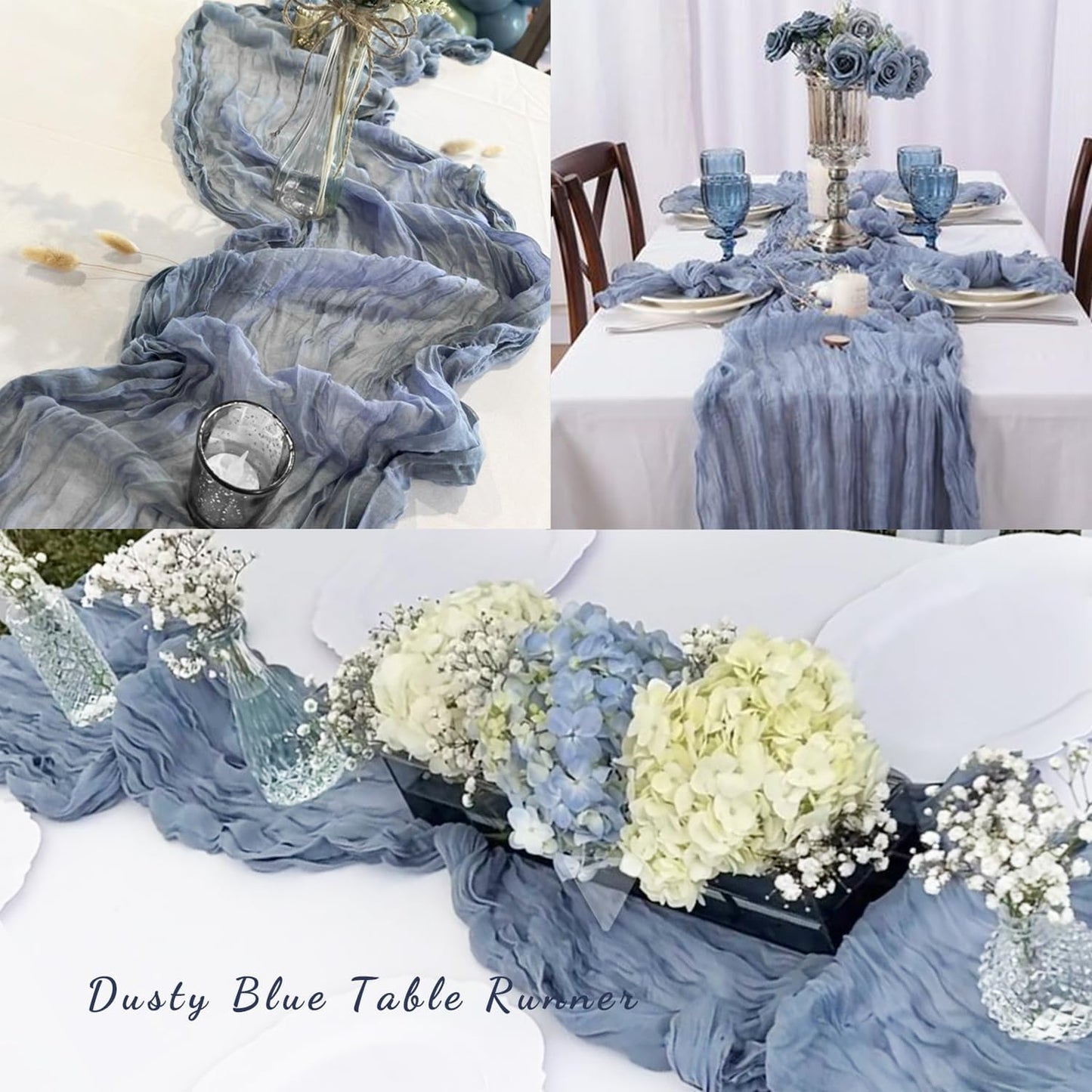 6 Pack Dusty Blue 10FT Cheesecloth Table Runner Rustic Gauze Fabric Cheese Cloth Table Runner for Wedding Bridal Baby Shower Table Decor 20 x 120 Inch Long Boho Sheer Birthday Party Table Decorations